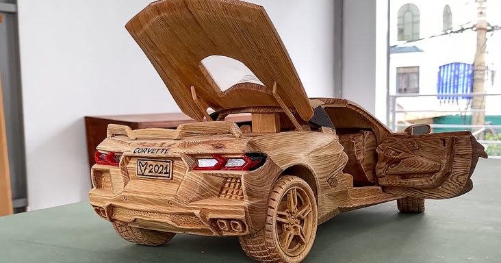 Artist carves hyperrealistic Chevrolet Corvette using a block of wood