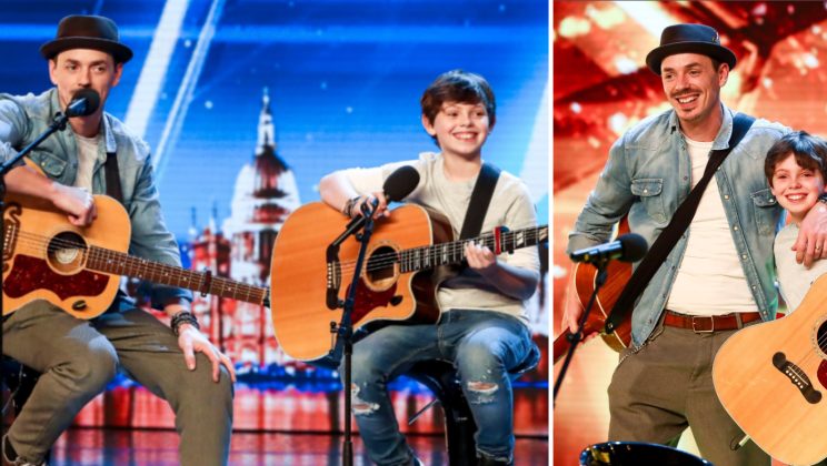 A father and son earn Simon Cowell’s golden button after showcasing their bond live.